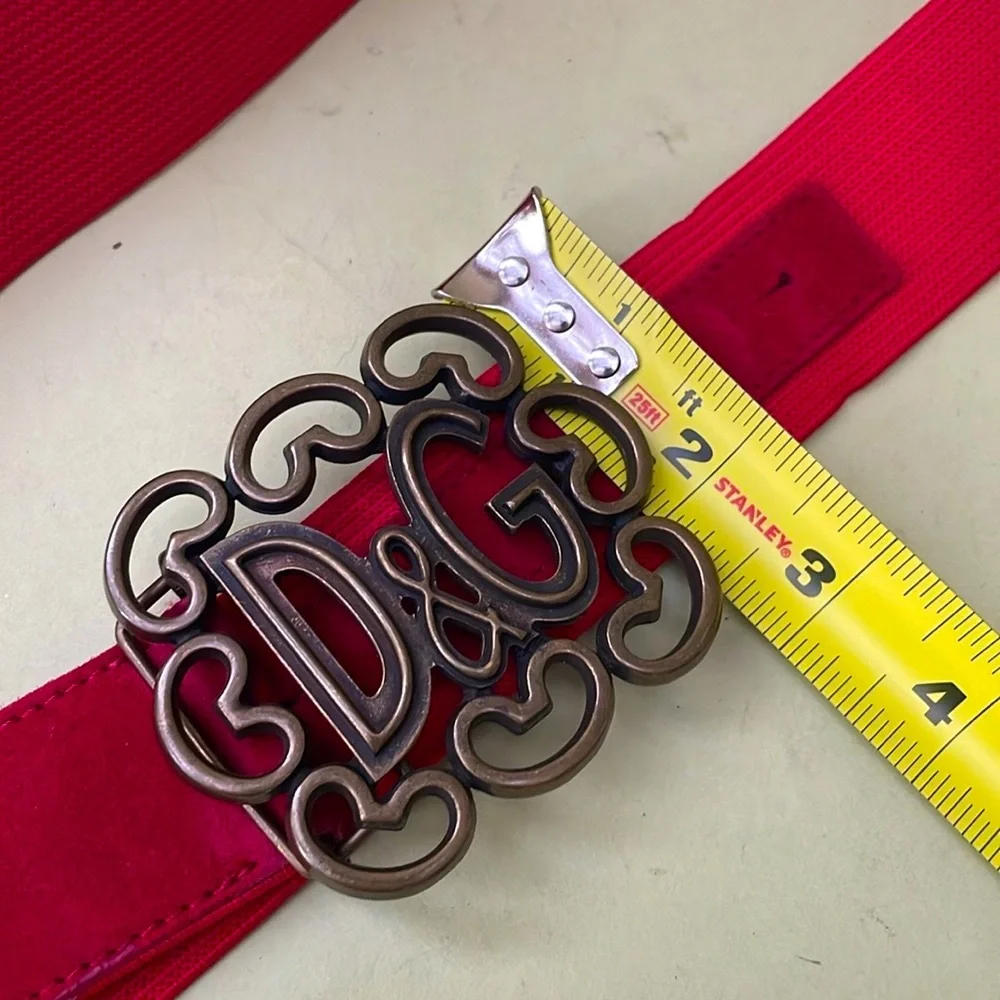 Vintage bright red Dolce & Gabbana stretchy wide belt with large unique buckle